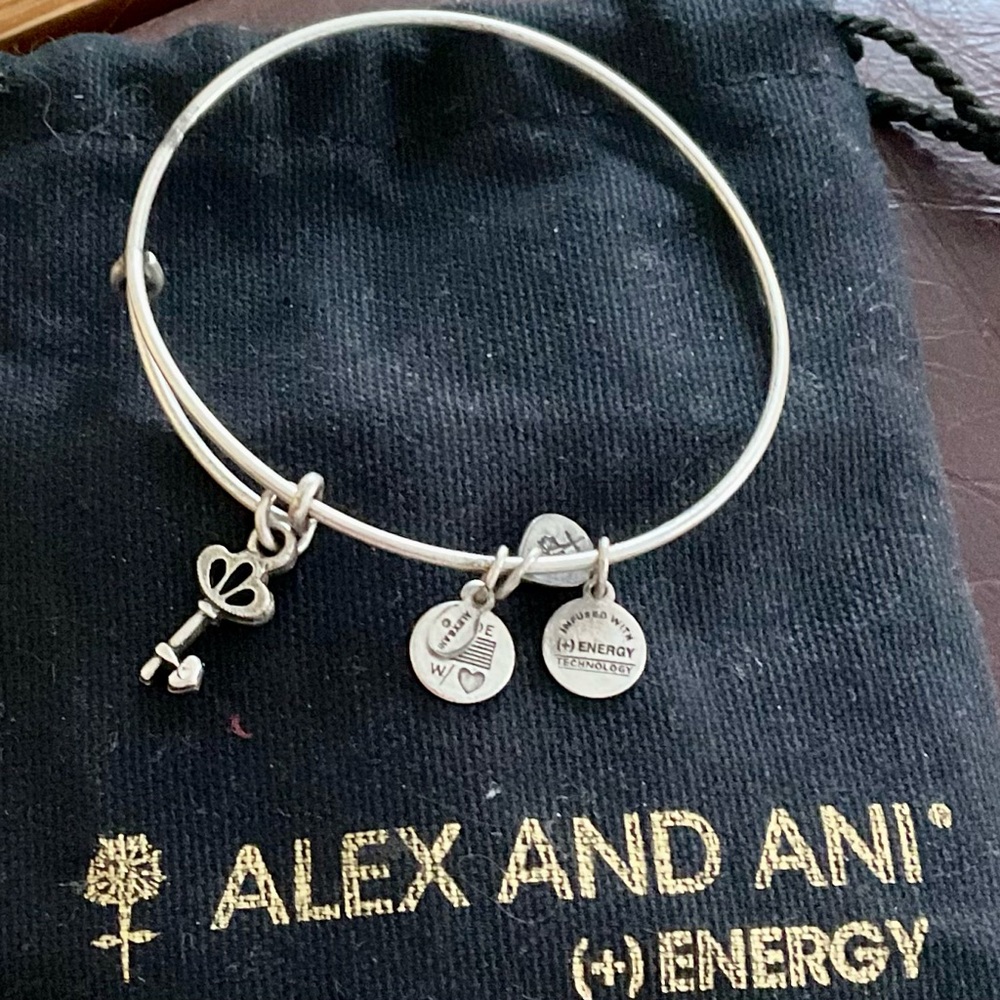 Alex and Ani Silver Key Charm Bangle